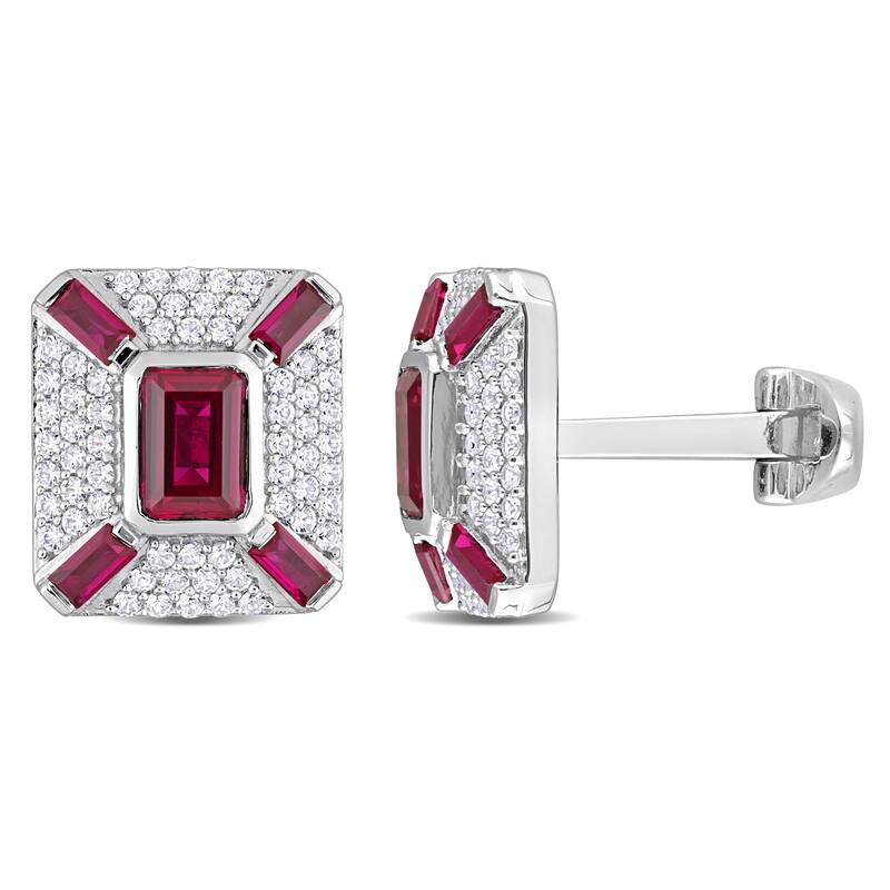 Miadora 5-1/4ct TGW Created Ruby and Created White Sapphire Cufflinks in Sterling Silver