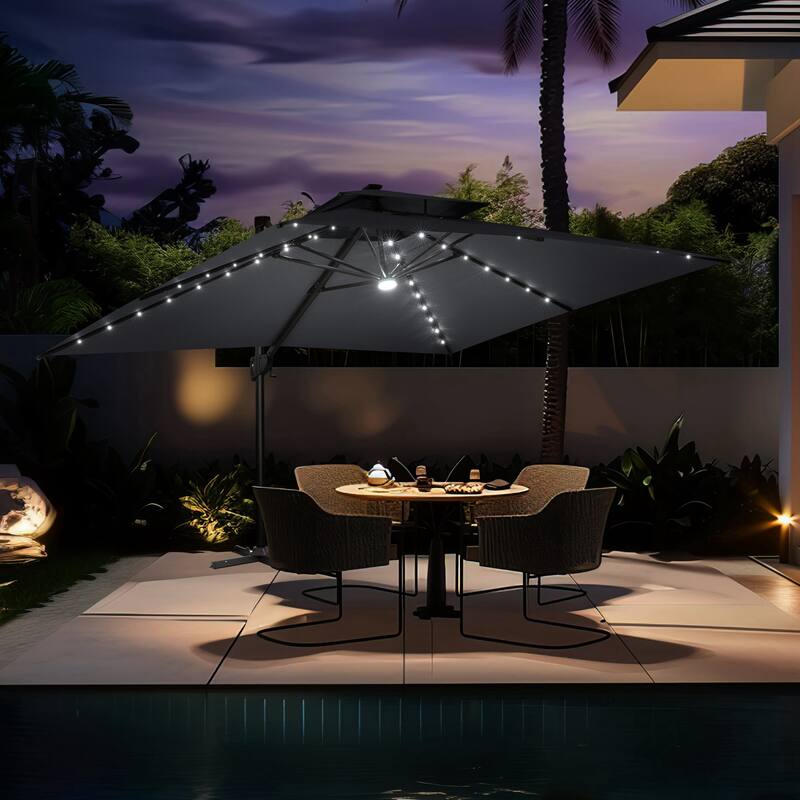 13 x 10 ft Outdoor Solar Powered LED Patio Cantilever Umbrella