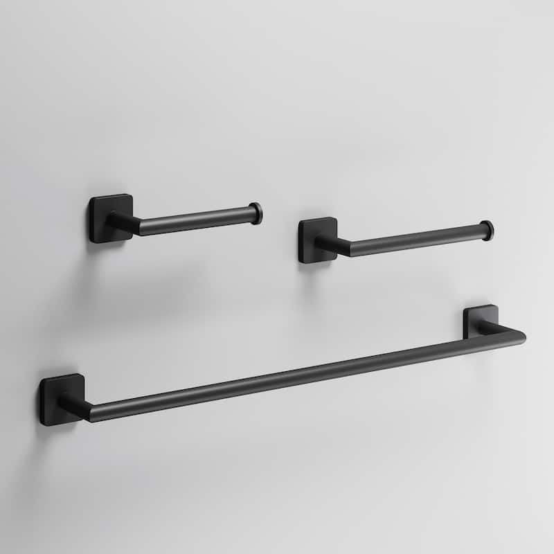 VIGO Satro 3-Piece Bathroom Hardware Accessory Set with 24 in. Towel Bar, Toilet Paper Holder, Hand Towel Holder - Matte Black