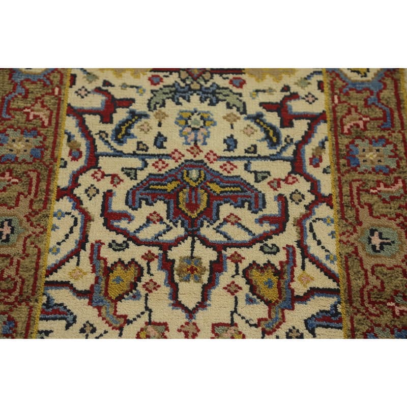 Hand-knotted Transitional Wool Carpet Beige Oushak Rug Floral Oriental Area Rug - 10' 0'' X 2' 7''