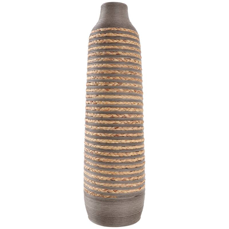 Brown Seagrass Handmade Braided Decorative Vase with Layered Gray Paneling