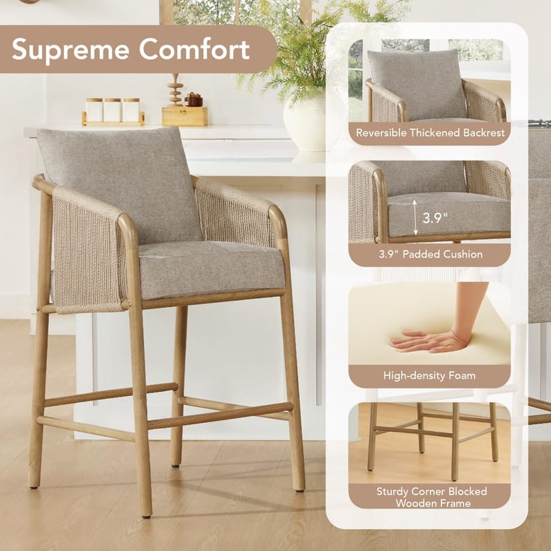 Lynn Counter Height Bar Stool with Braid Wood Arm Set of 2
