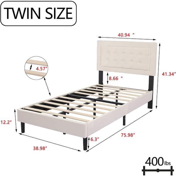 dimension image slide 8 of 17, alazyhome Upholstered Platform Bed Frame with Button Tufting Headboard