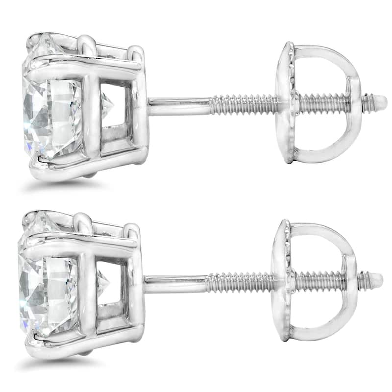 Certified 2Ct TW Diamond Studs Screw Back White Gold Lab Grown