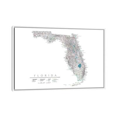 iCanvas "Detailed Map Of Florida, USA" by blursbyai Framed Canvas Print