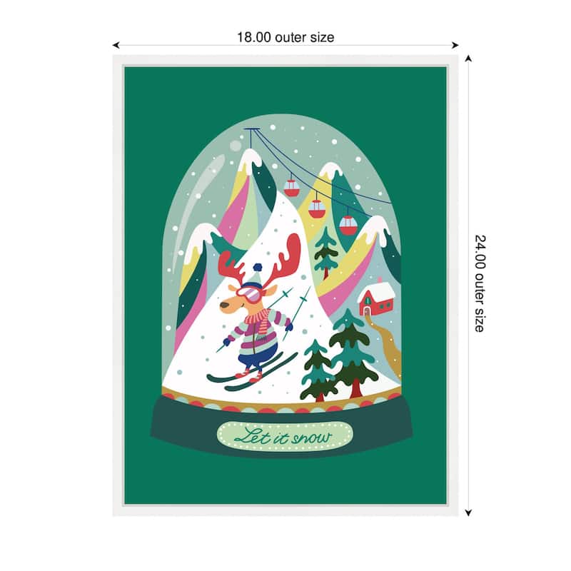 Kate and Laurel Framed Canvas Snowy Mountain Skiing Deer by Rachel Lee