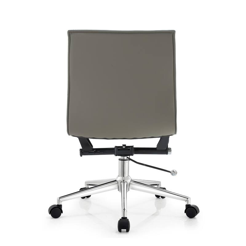 Set of 2 Modern Office Chairs | Upholstered PU Leather Ribbed Armless Mid Back with Metal Frame | Adjustable Height, Tilt