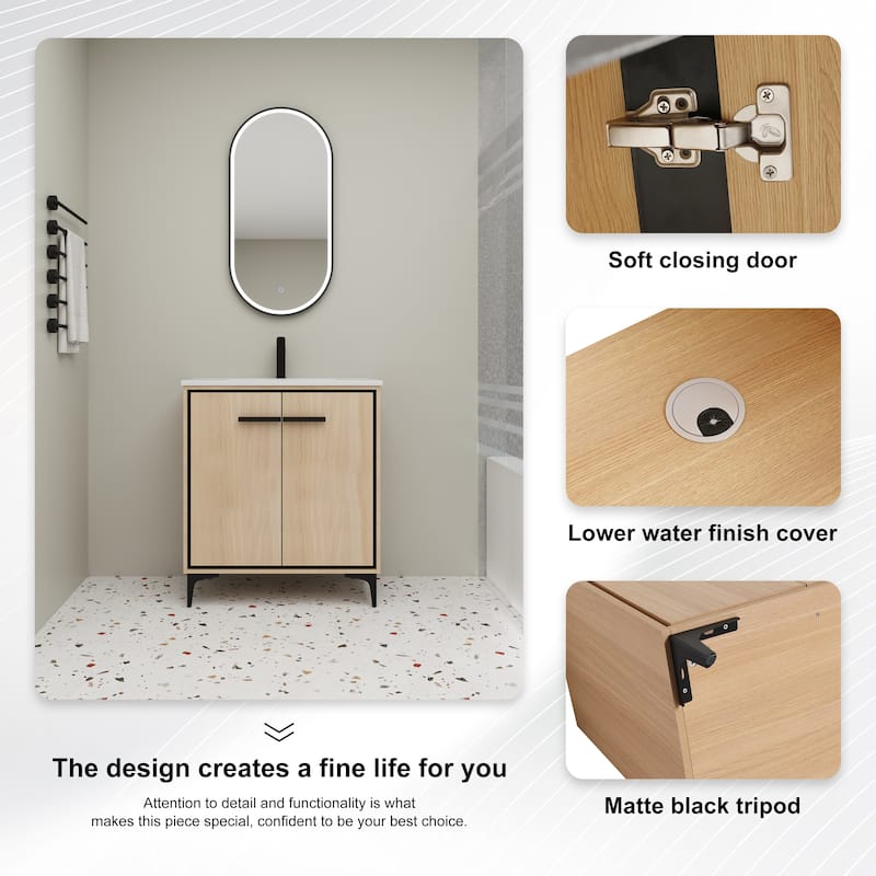 Beingnext 24"/30" Bathroom Vanity with Sink, Freestanding Bathroom Vanity with Soft Close Door and Adjustable Shelf