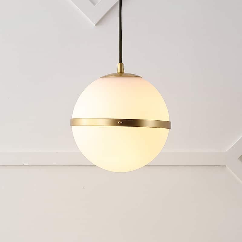 Porter 8" Modern Minimalist Globe LED Pendant Light, By JONATHAN Y - Gold Painting/White