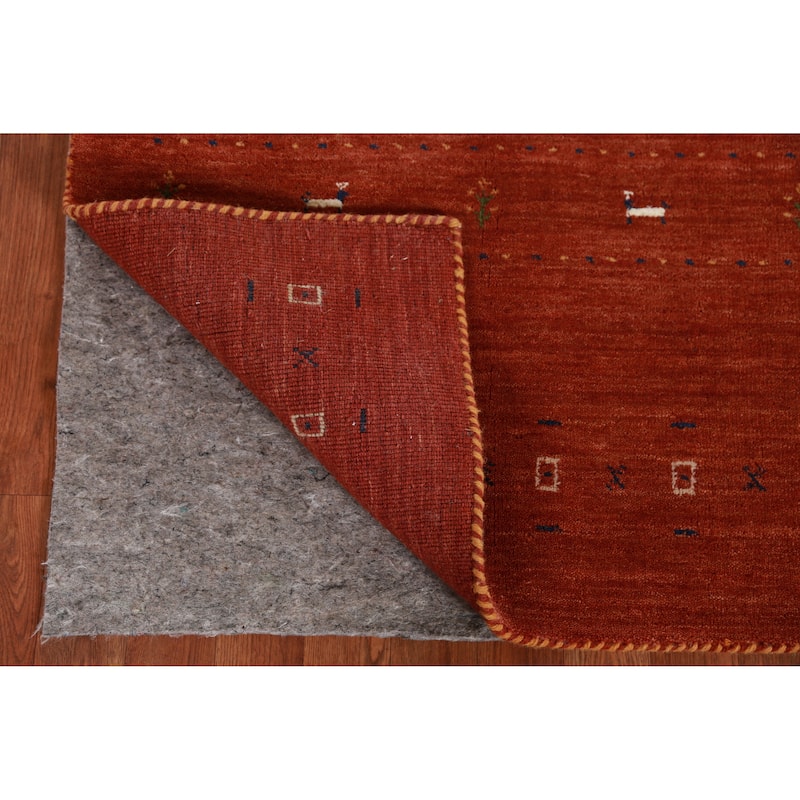 Hand Knotted Oriental 100% Wool Carpet Tribal Animal Pictorial Oranges & Rust Gabbeh Area Rug - 4' 11'' X 2' 10''