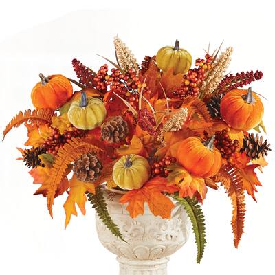 Artificial Autumn Harvest Pumpkin Bushes - Set of 3 - 16.250 x 11.000 x 5.000