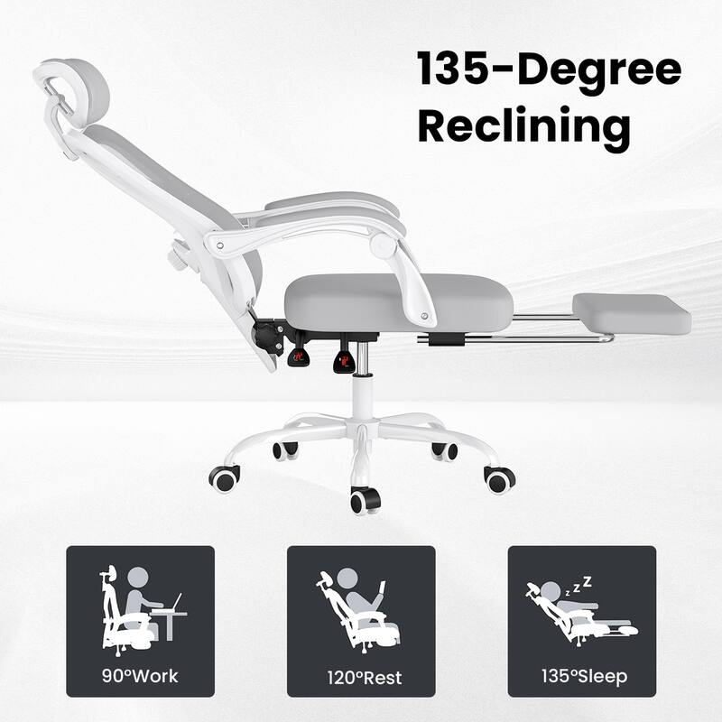 Ergonomic Office Chair with Footrest, Office Desk Chair with Headrest, High Back Computer Chair with Adjustable Lumbar Support