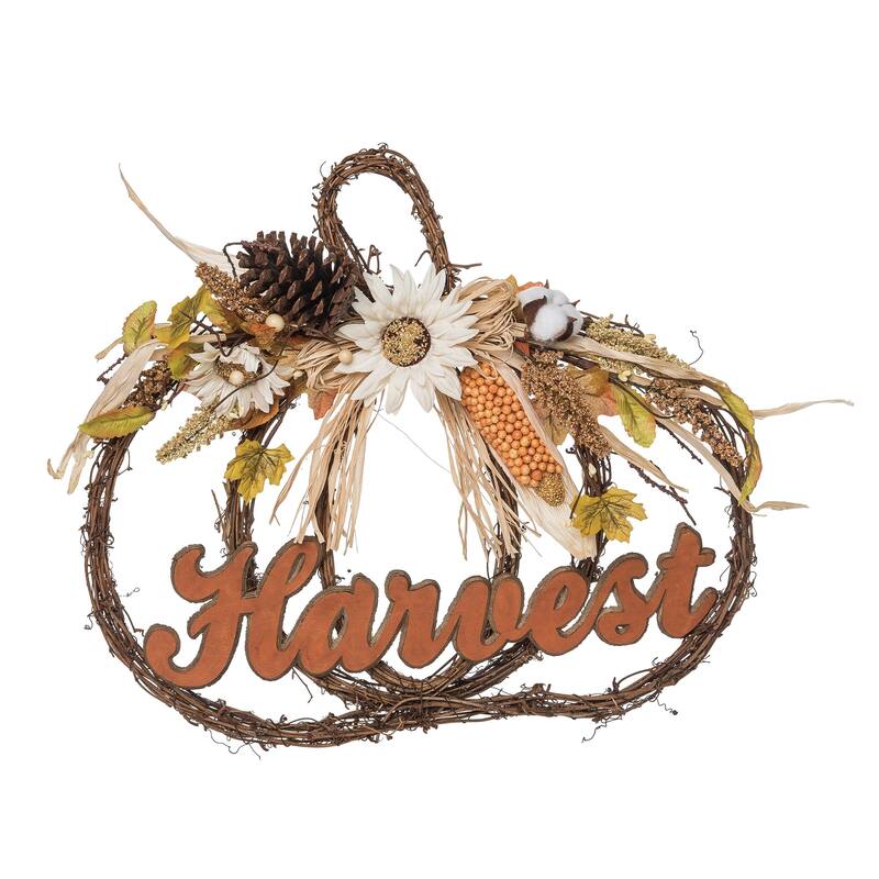 Transpac Metal 20 in. Multicolored Harvest Twig Pumpkin Shaped Wreath - Multicolor