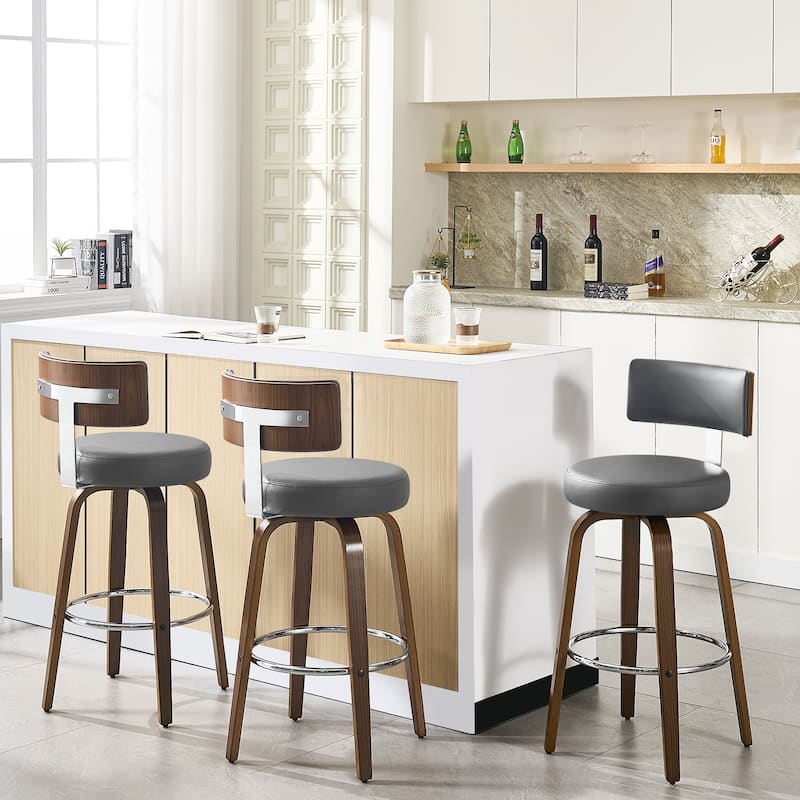 Upholstered Wood Swivel Bar/ Counter Stools, Set of 3