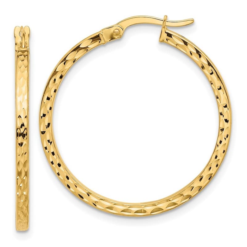 Curata 14k Yellow Gold Sparkle Cut Hoop Earrings - 28.13x28.55mm
