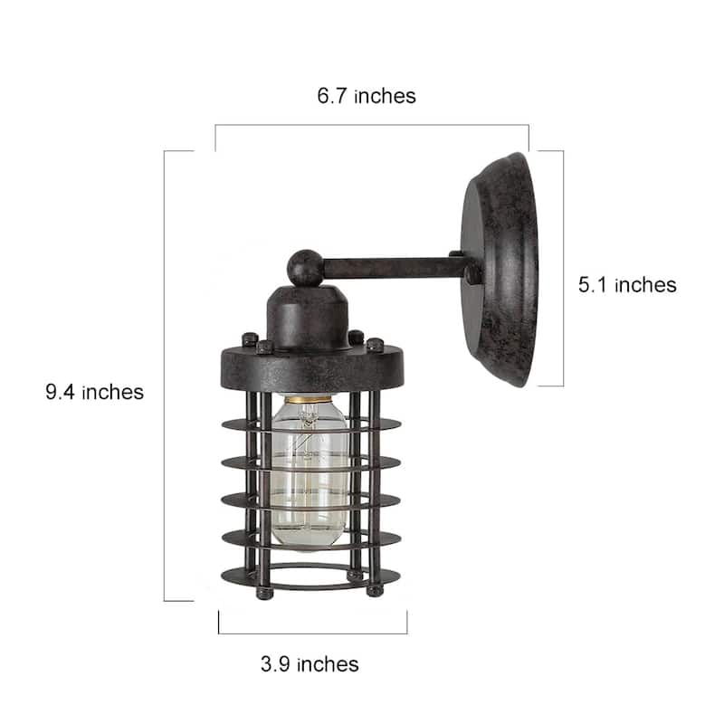 Rustic Cylinder Cage Metal Wall Sconces Industrial Lights - W5"x H9.4"x E6.7"