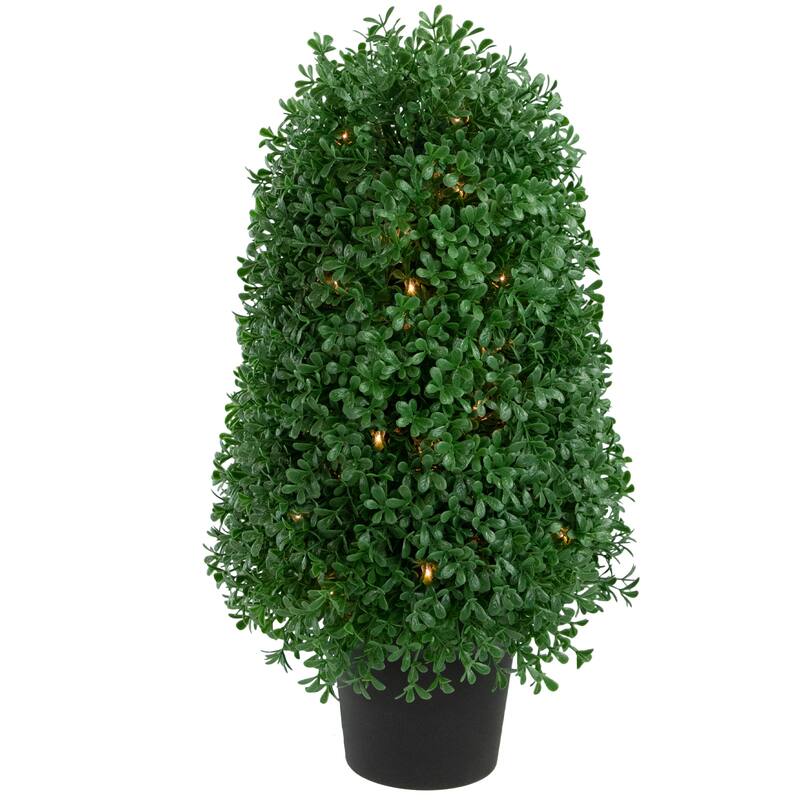 18" Pre-Lit Artificial Boxwood Cone Topiary Tree with Round Pot Clear Lights - 9