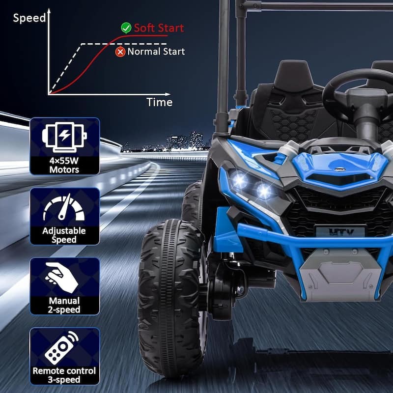 2 Seater Kids Ride on Car Off-Road UTV Toy with Sun Shade, Black