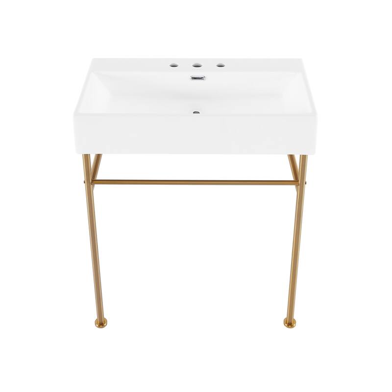 Swiss Madison SM-CS722-3 Claire 29-3/4" Rectangular Ceramic Console - White / Brushed Gold