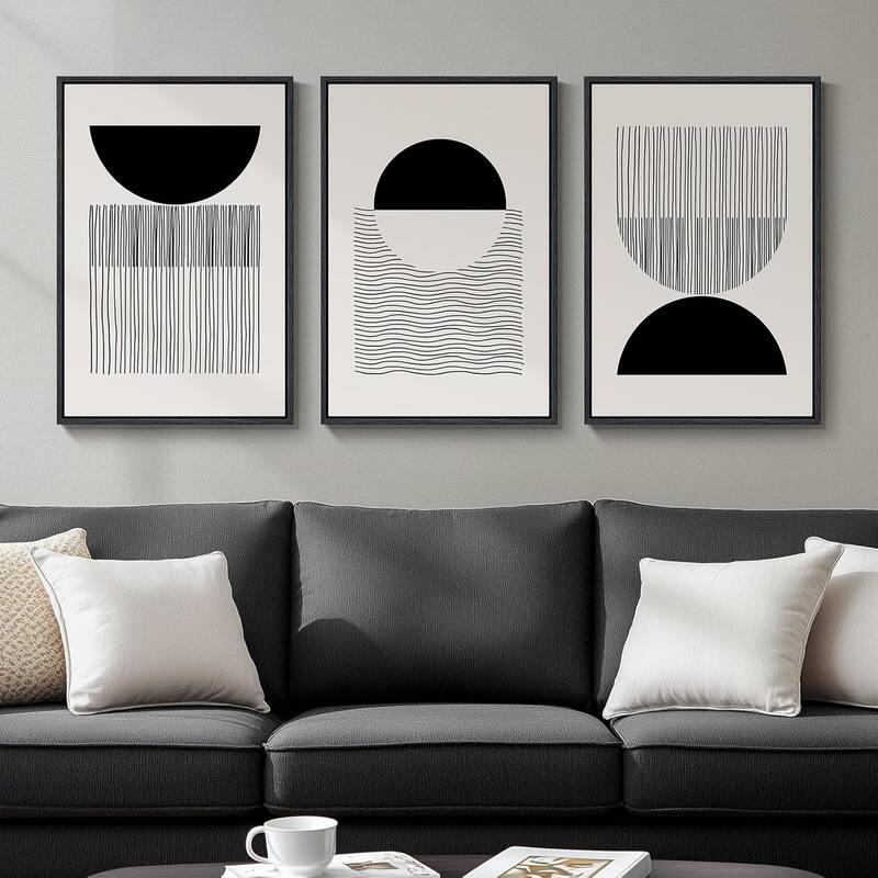 Framed Black and White Minimalist Wall Art,Mid Century Modern - 16 x 24