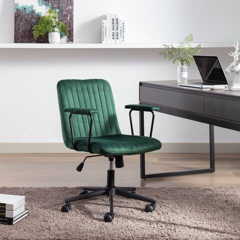 Modern Design Mid-Back Desk Chair, Velvet Swivel Office Chair with black Frame, Arm Chair For Home Office(Green)