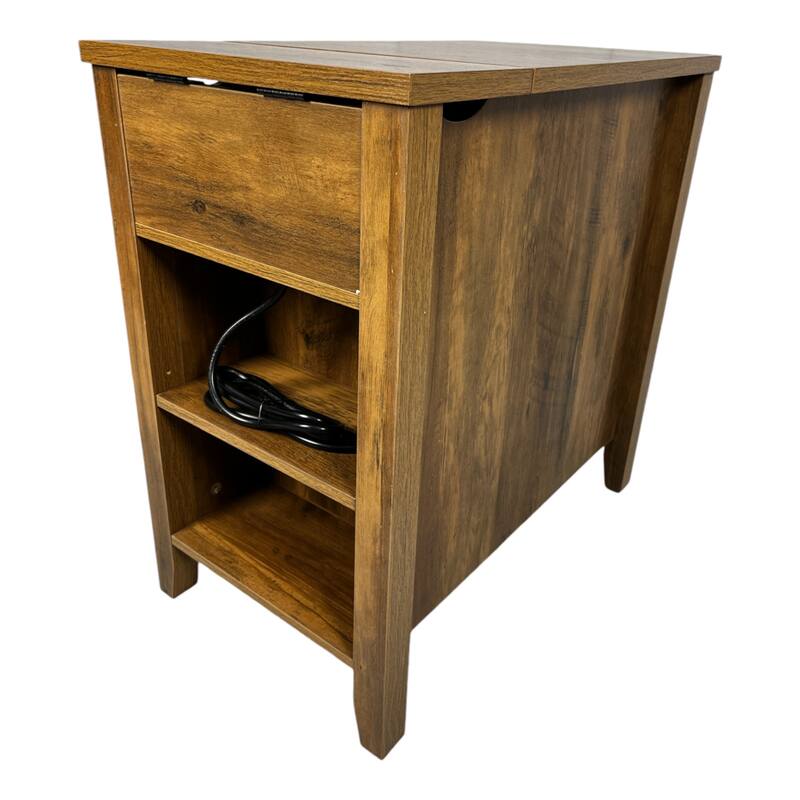 Farmhouse End Table with Charging Station,Night Stand with Barn Door and Drawer