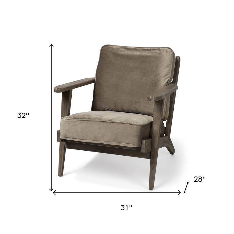 HomeRoots 31" Olive Green and Brown Velvet Lounge Chair - 31' X '32' X '28