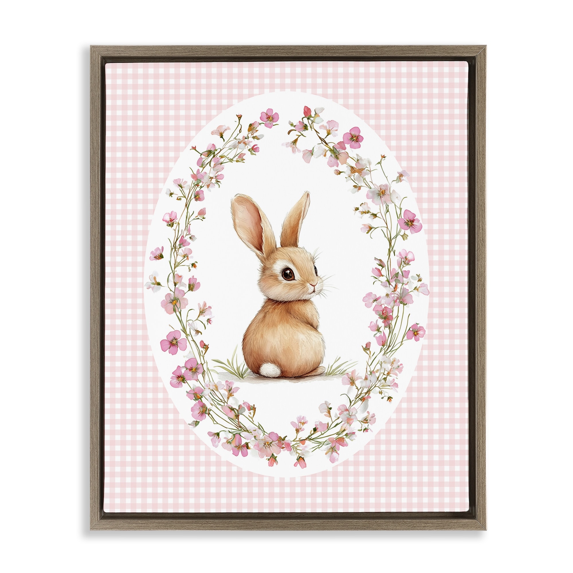 Stupell Spring Gingham Rabbit Framed Floater Canvas Wall Art Design By Christine Simpson Art