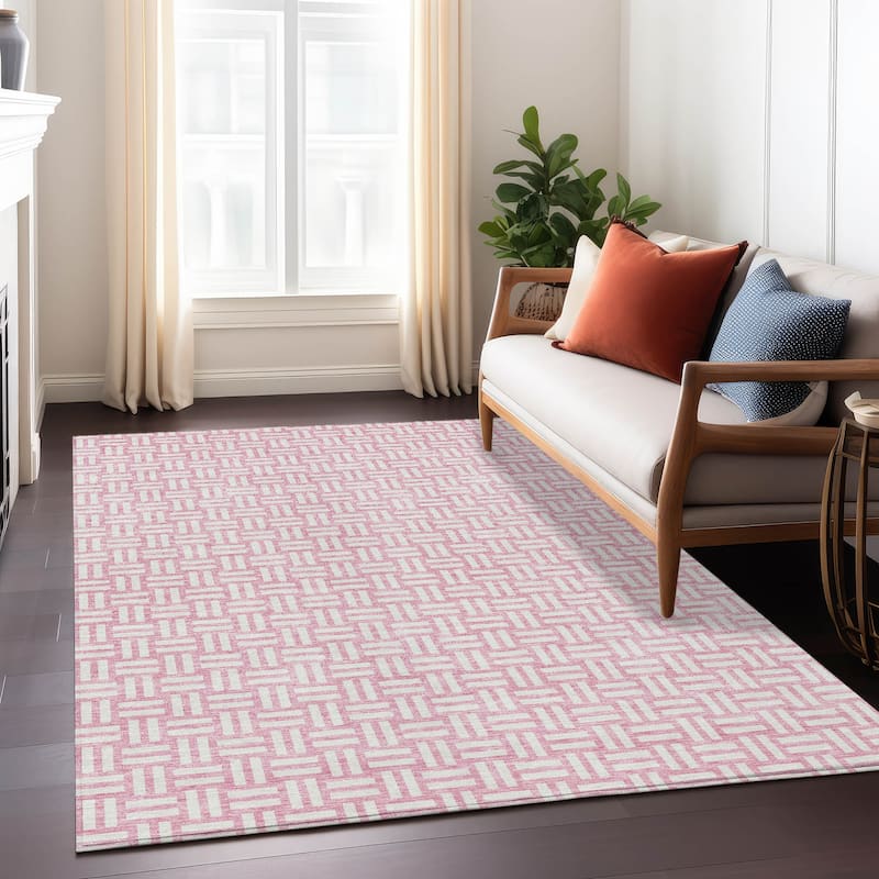 Machine Washable Indoor/ Outdoor Chantille Contempory Crosshatch Rug