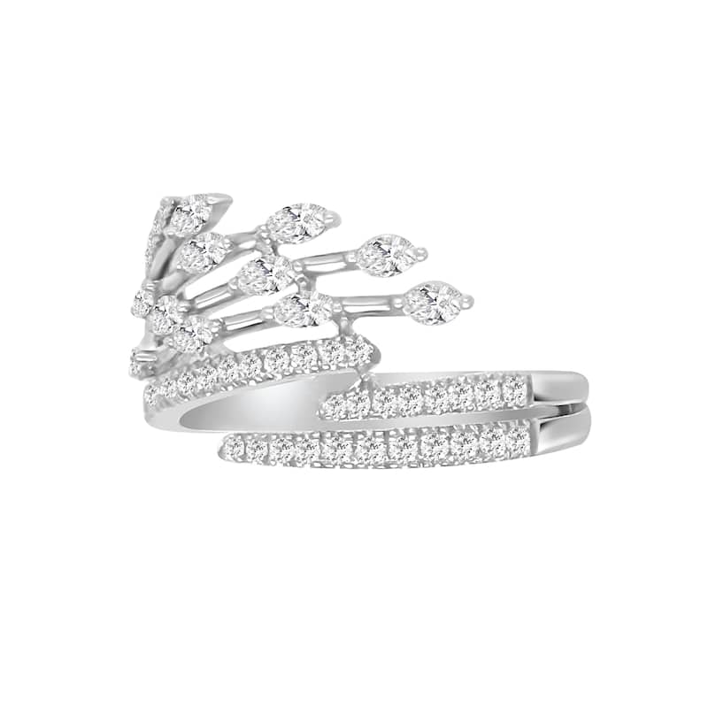 Auriya 14k Gold Lab Grown Marquise and Round Diamond Feather Bypass Ring 0.60 ct. tw. (F-G, VS)