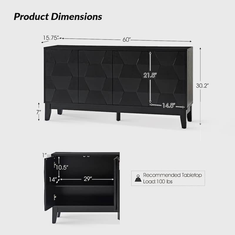 Silakan Mid-Century Modern 4-Door Large Storage Sideboard with Solid Wood Legs by HULALA HOME