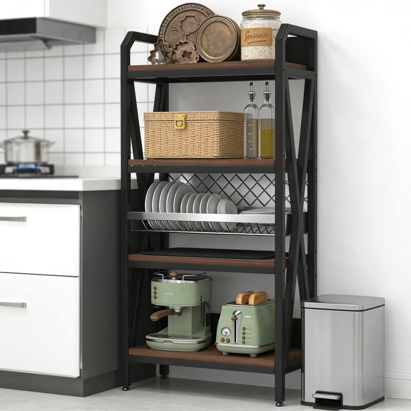 Anmytek 56.30 Inch Tall Bakers Rack 4 Level Storage Shelves Metal and Wood 25.60 Inch Length Kitchen Organizer Storage