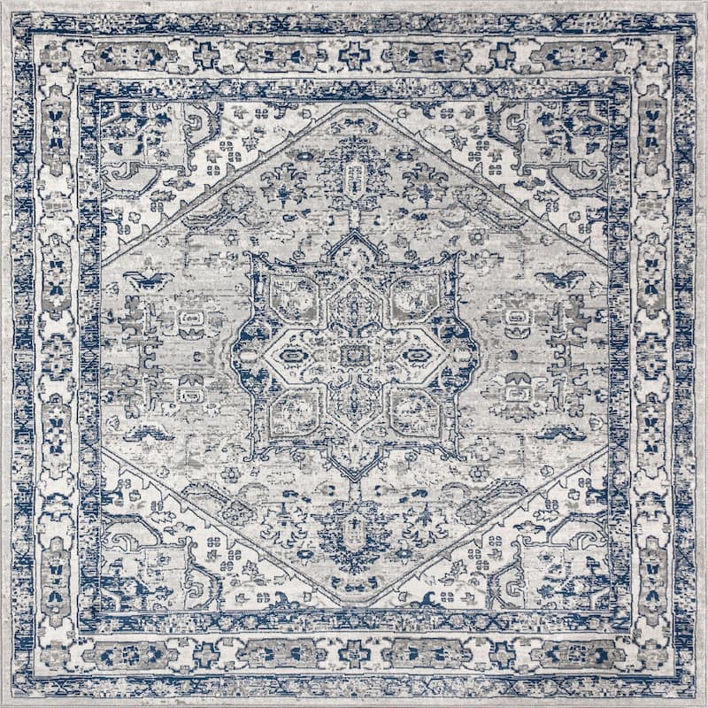 JONATHAN Y Traditional Persian Vintage Medallion Area Rug - 6' Square - Light Grey/Navy
