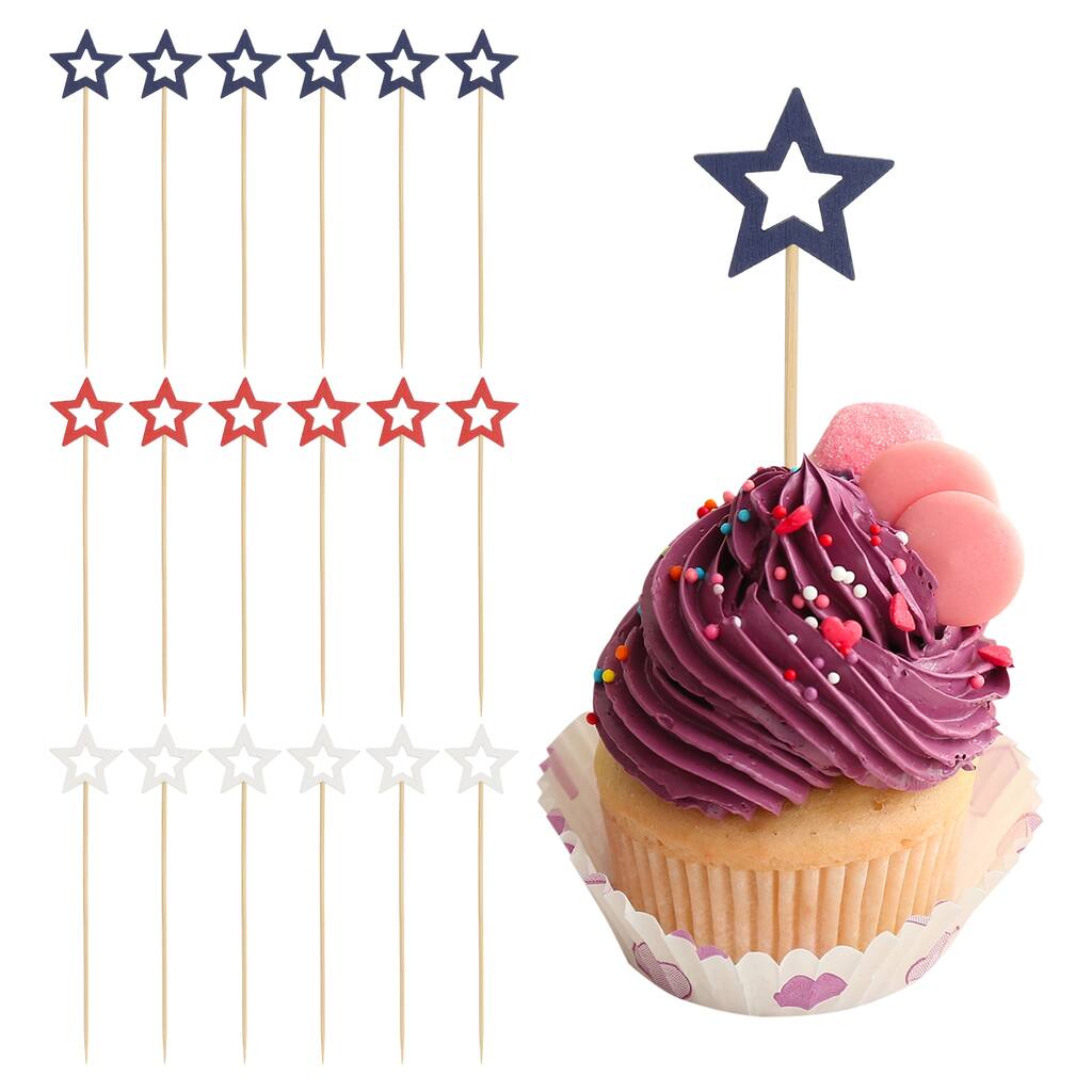 50Pcs Star Toothpicks Cupcake Toppers Colorful Cheese Markers, White/Red/Blue - 5.5 x 0.98 inch (LxW)