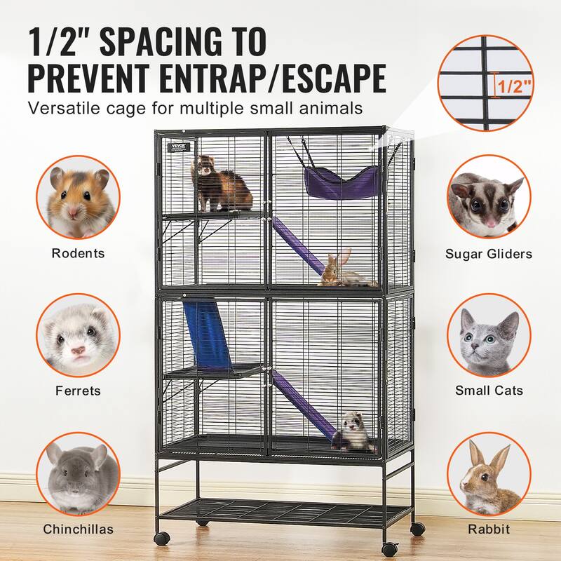 Rolling Metal Ferret Cage Small Animal Cage for Pet Rats, Hamster, Guinea Pig, Chinchilla, Squirrel, Hedgehogs, Bunny