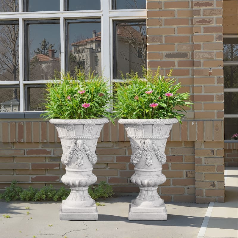 Christopher Knight Home- Lee Garden Outdoor MGO Urn Set Of 2 - Light Grey