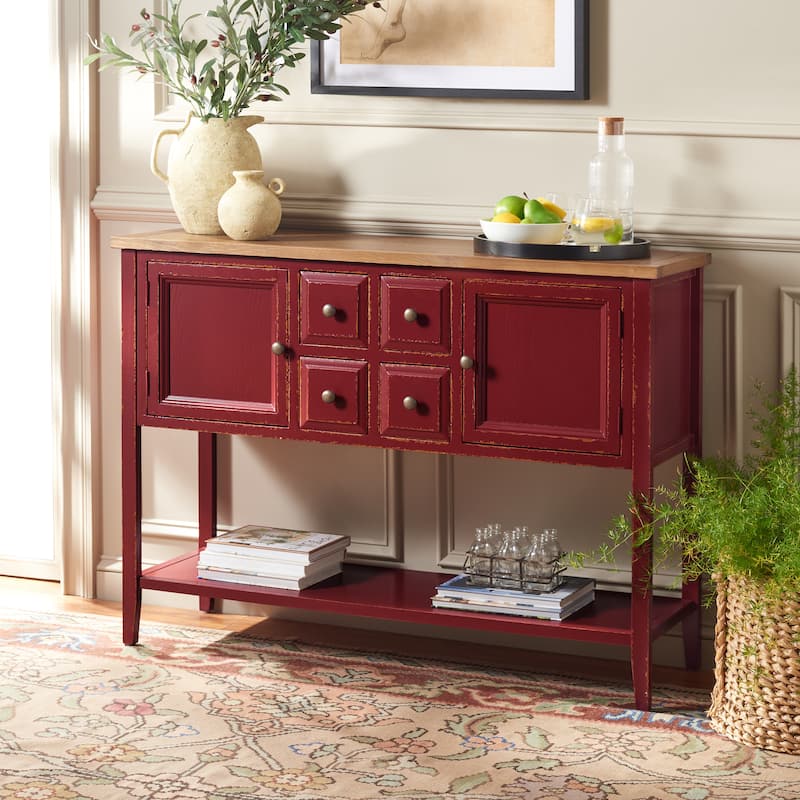 SAFAVIEH Milenija Oak Finish Storage Sideboard - 45.7" x 15" x 34" - 17Wx48Dx22H - Egyptian Red/Oak Top