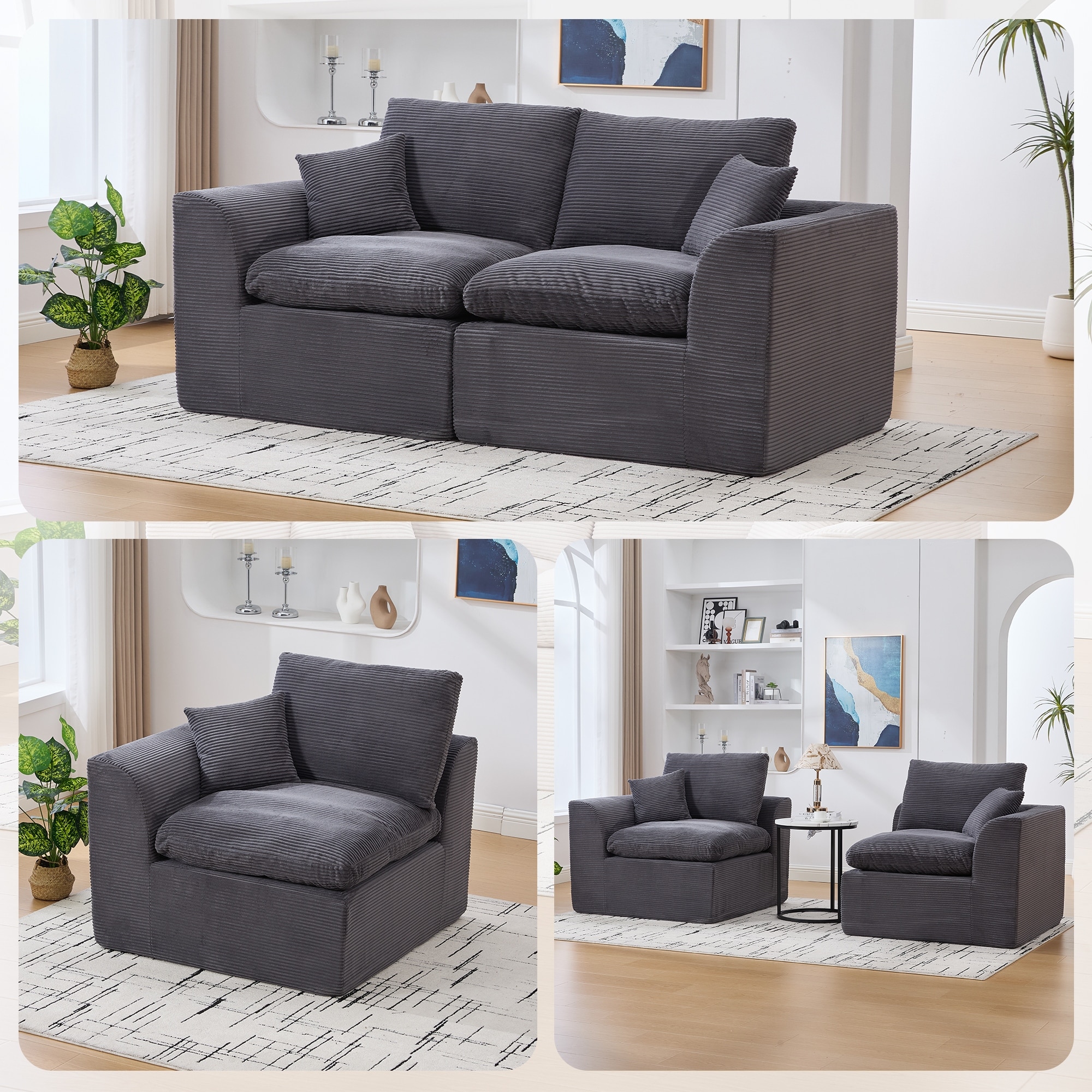 HOMEFUN Corduroy Upholstered Modular 2 Seater Cushion Covers Removable Loveseats Sofa for Living Room Bedroom