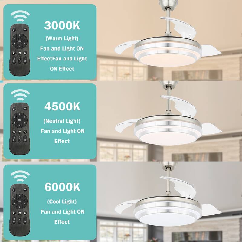 Cusp Barn 42'' Retractable Ceiling Fan with Lights and Remote Control 3-Blade DC Motor 6 Speeds Ceiling Light