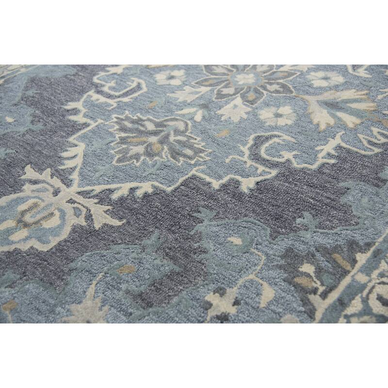 Alora Decor Cascade Blue, Grey, and Ivory Medallion Hand-tufted Wool Rug