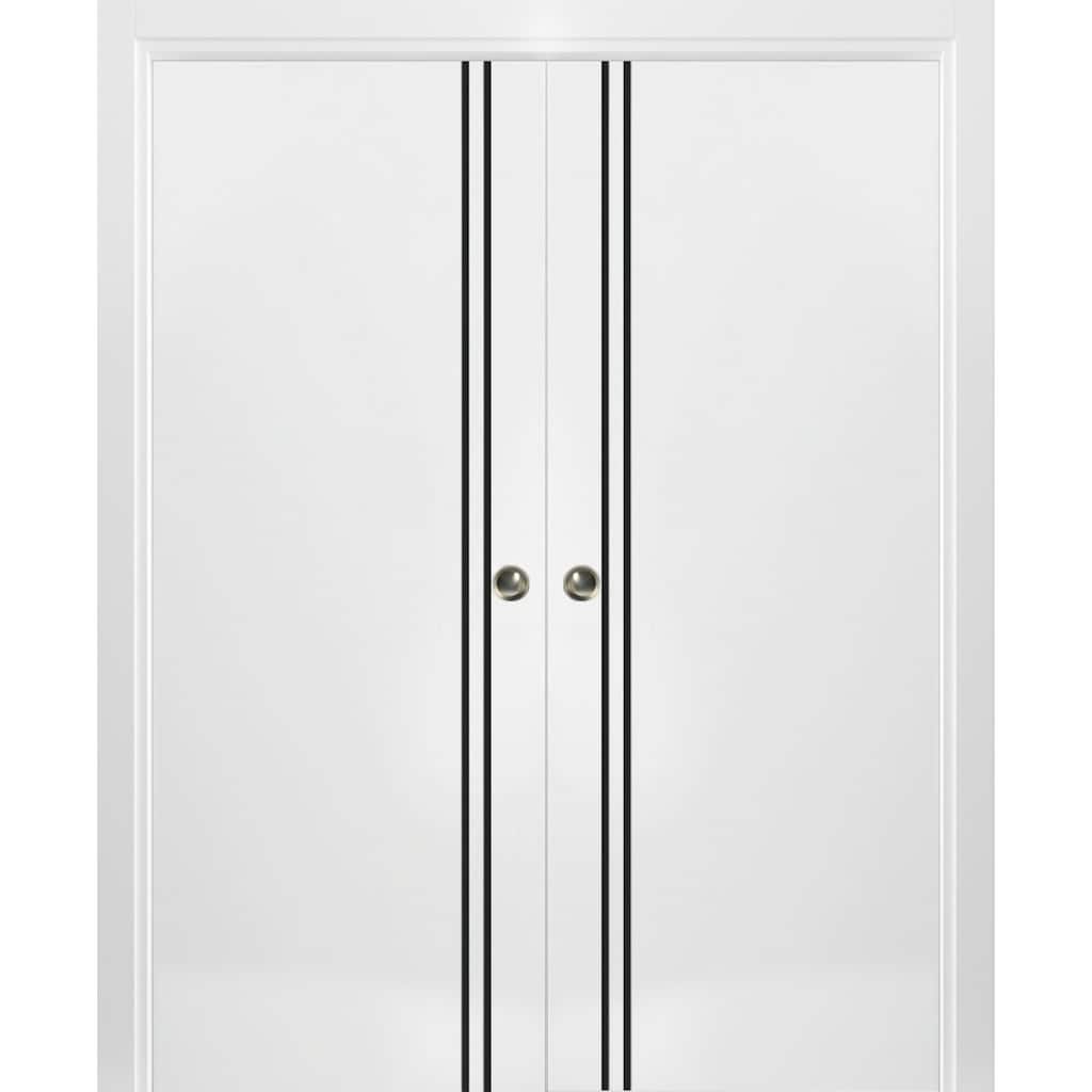 French Double Pocket Doors 36x80 Planum 0016 White Silk Kit Trims Rail