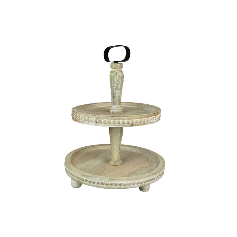 Primitive Farmhouse Style 2 Tier Wooden Standing Display Serving Tray - 18.25 X 13.25 X 13.25 inches