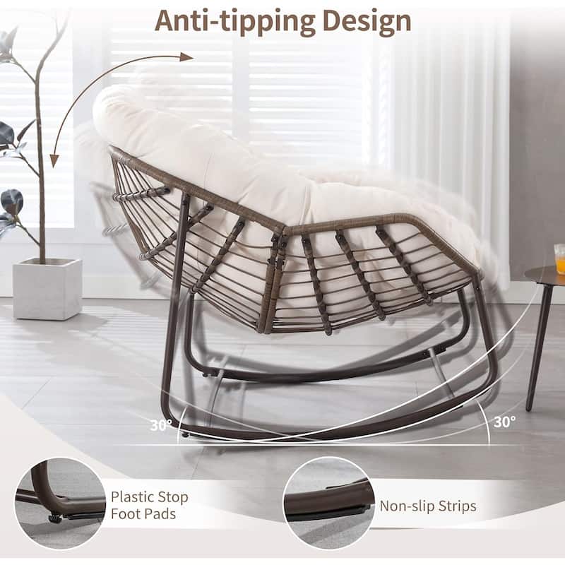 Outdoor Rattan Rocker Recliner Chair With Polyester Padded Cushion （set of 2）