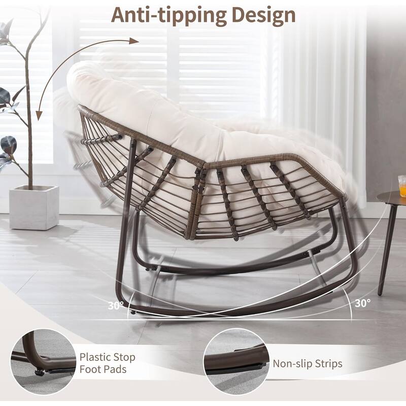 Outdoor rattan rocking chair, padded penguin rocking chair,lounge chair Outdoor for Front Porch,Living Room,Patio,Garden