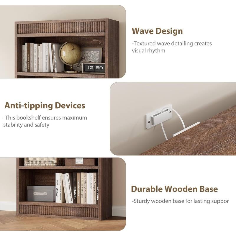 5-Tier Wooden Bookshelf, Sturdy Bookcase Perfect for Living Room, Bedroom - N/A