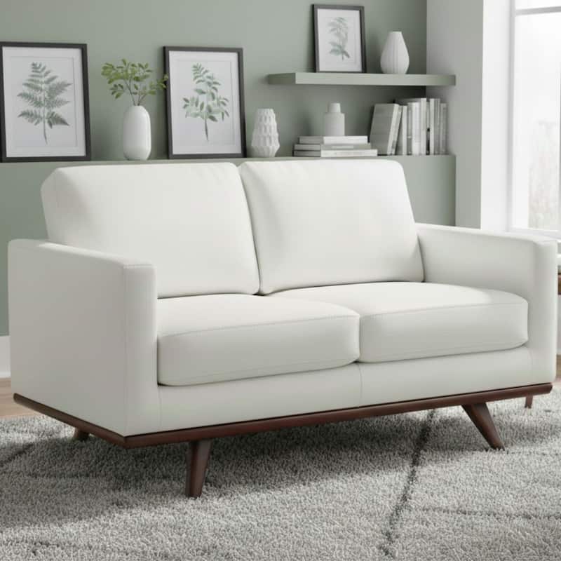 Chester Modern Leather or Mesh Upholstered Loveseat with Birch Wood Base 2 Seater Sofa Couch for Living Room, Bedroom, or Office