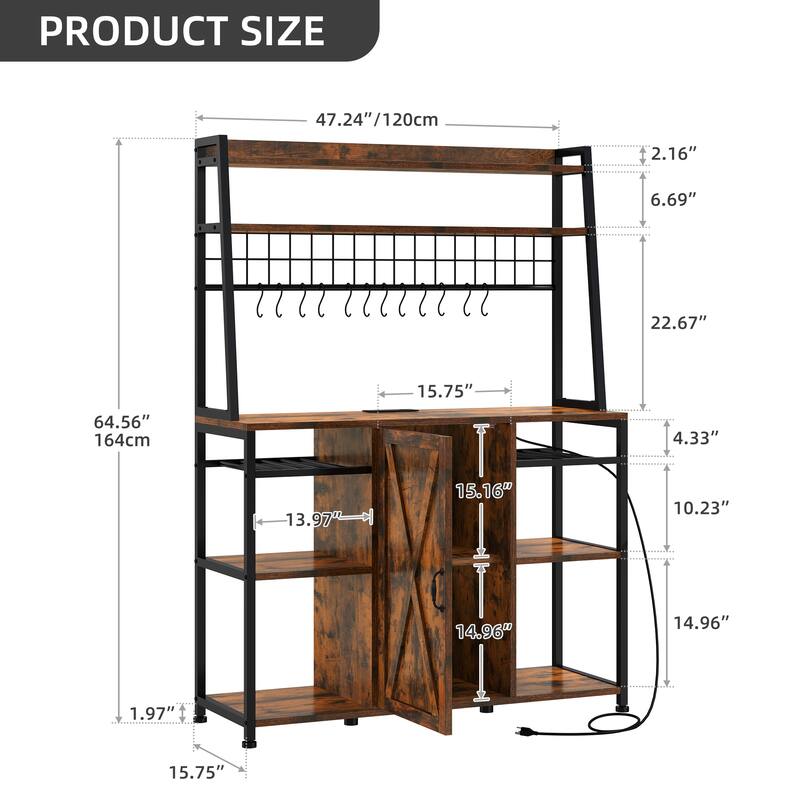 Moasis 5-Tier Kitchen Bakers Rack with Power Outlets USB Ports, Microwave Stand with Door and Shelves