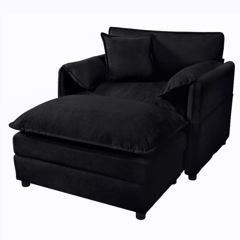 57.48" Oversized Recliner Chair with Ottoman - Black Chenille Indoor Lounge Chair, DIY Combination