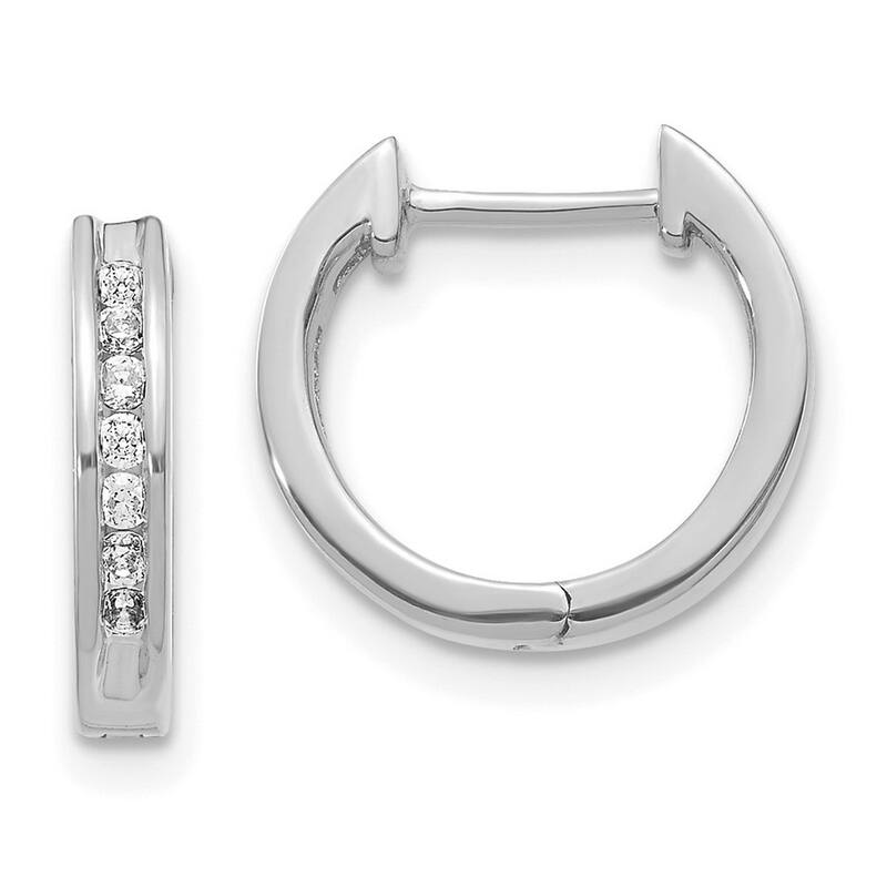 Curata 14k White Gold Diamond Hinged Hoop Earrings - 12x13mm Wide 2mm Thick