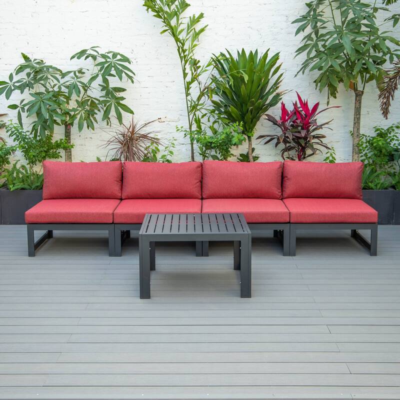 Chelsea 5-Piece Modern Armless Patio Sectional and Coffee Table for Patio Garden Summer Yard Porch